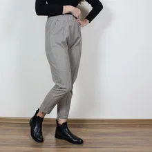 Ankle-Length-Pants Harem-Pants Loose Trousers Wool-Suit High-Waist Winter Womens Autumn