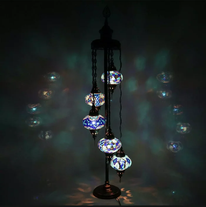 Blue 5 Ball Turkish mosaic floor lamp turkish chandelier | Лампы и освещение