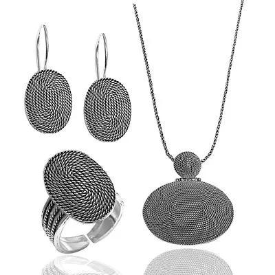 

Ivy Model Filigree Silver Triple Set 925 Sterling Silver 1 * Necklace 2 * Earring 1 * Ring & Women fashion Jewelry 22gr