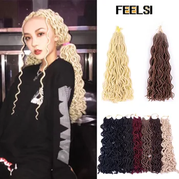 

FEELSI 22inch 90g/pack Crochet Braids Synthetic Braiding Hair Extension Afro Hairstyles Soft Faux Locs Brown Black Thick Full