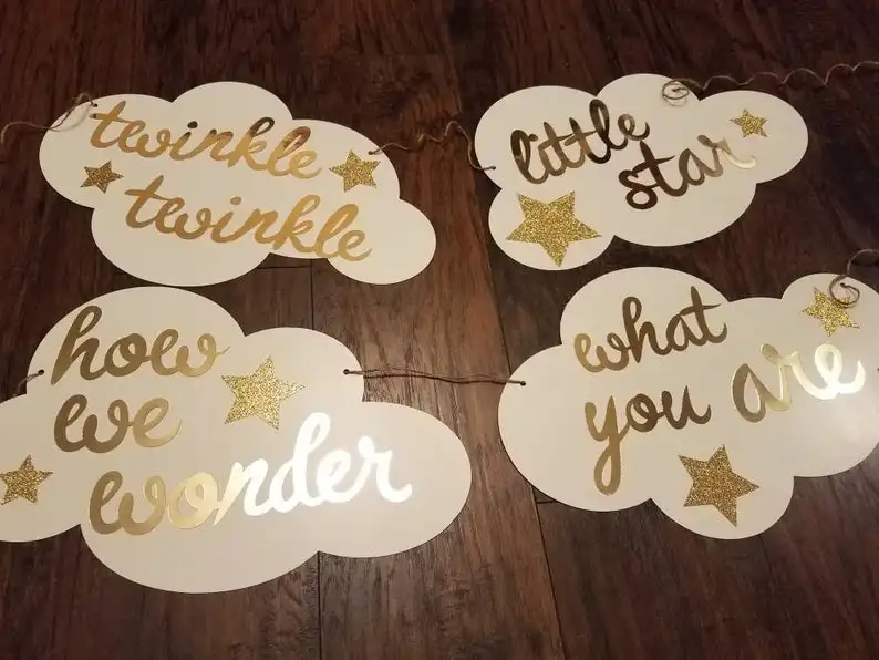 Пользовательский текст маленькая Мерцающая Звездочка s baby shower, маленькая Мерцающая Звездочка баннер, облачные вечерние украшения, поздравительная гирлянда, облачные баннеры