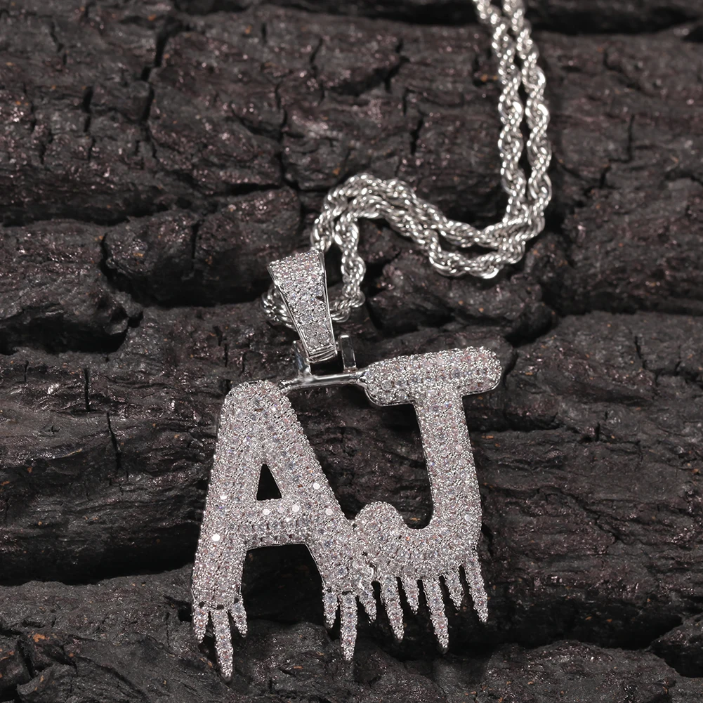 THE BLING KING Custom Name Drip Solid Bubble Letters Pendant Necklaces For Men Women Gold Color Cubic Zircon Hip Hop Jewelry