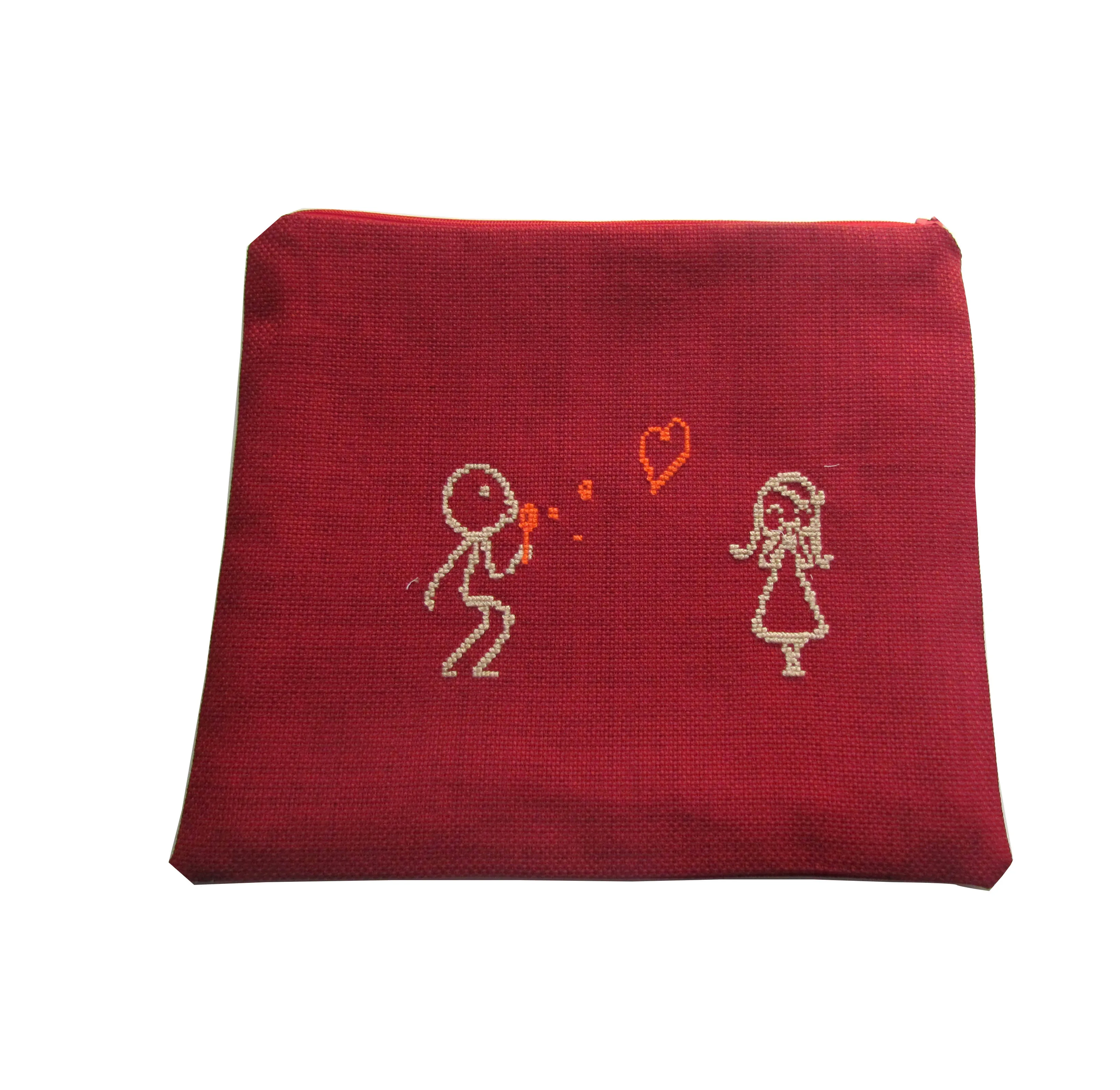 Pafuli Handmade Embroidery Embroidered Clutch Bag Heart Balloon Red