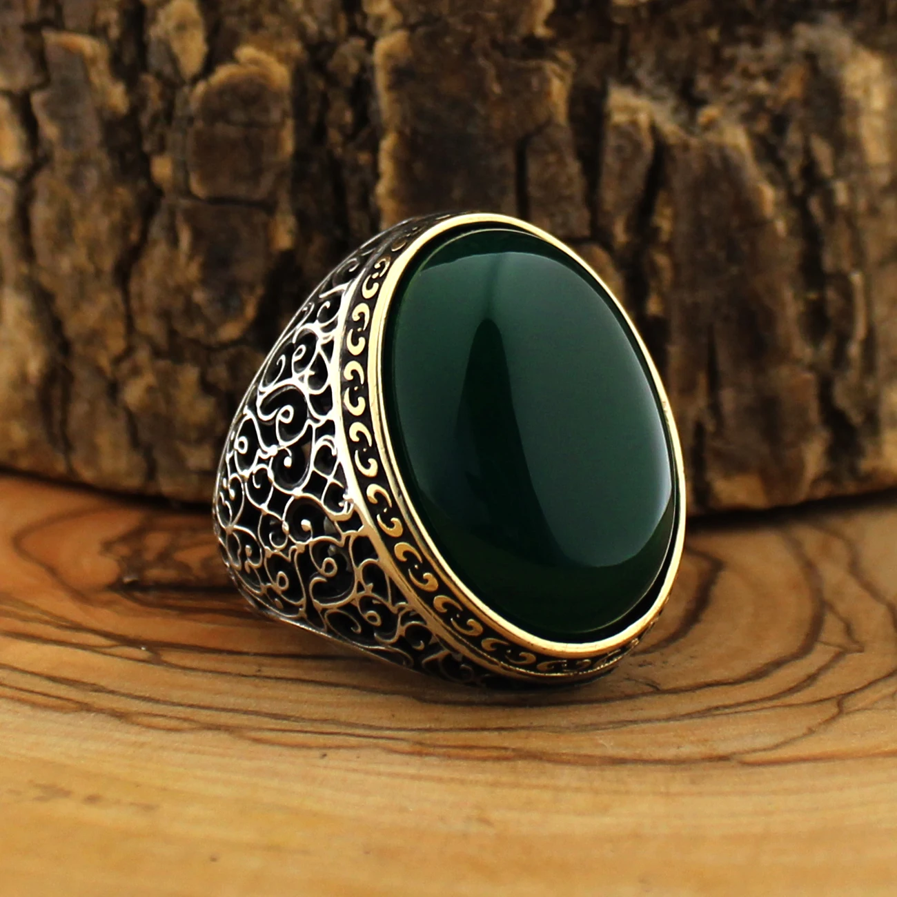 

925 Sterling Silver Ring for Men Green Agate Stone Onyx Zircon Jewelry fashion vintage Gift Mens Rings All Size Made in Turkey