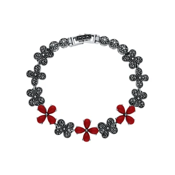 

Silver Bracelet with marcasite and coral imitation sunlight sample 925
