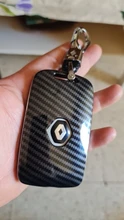 Cubierta de llave de coche para Renault, funda de llave rígida de imitación de fibra de carbono, cadena para Renault Kadjar Megane Koleos QM5 QM6 2013-18