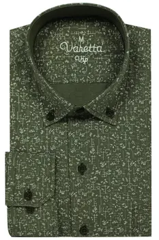 

Varetta Men Casual Long Shirts Dot Print Green Lapel Collar Male Print Shirts Regular Straight Male Tops New Brand Men Clothing Soft Comfortable Stitching Fashion Pocket Design Fabric Soft Comfortable Men Dress
