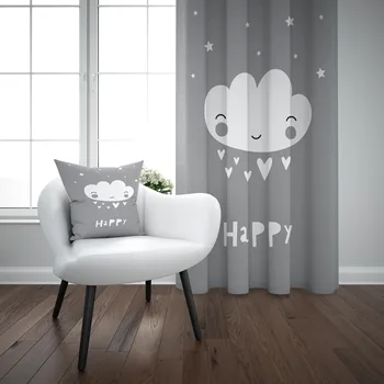 

Else Gray White Happy Clouds Scandinavian Nordic 3d Print Kids Baby Children Window Panel Set Curtain Combine Gift Pillow Case