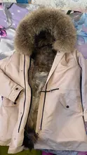 BLUENESSFAIR-abrigo de piel auténtica de zorro para mujer, chaqueta de invierno, Parka larga, Cuello de piel de mapache Natural, ropa de calle cálida