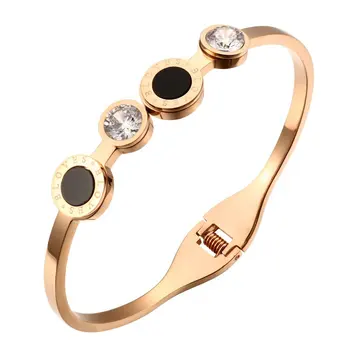 

Angemiel Gold Color Black White Stone Steel Womens Bracelet