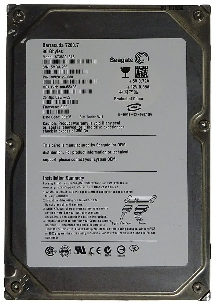 б/у Винчестер SATA 80Gb Seagate |