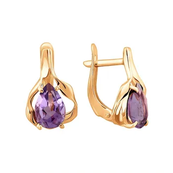

Gold earrings with amethyst sunlight sample 585