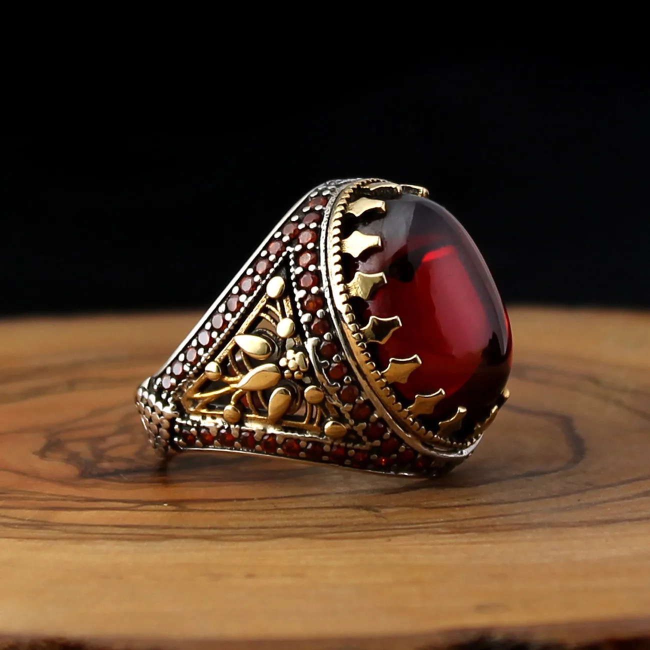 925 Silver Ring for Men with Red Zircon Stone