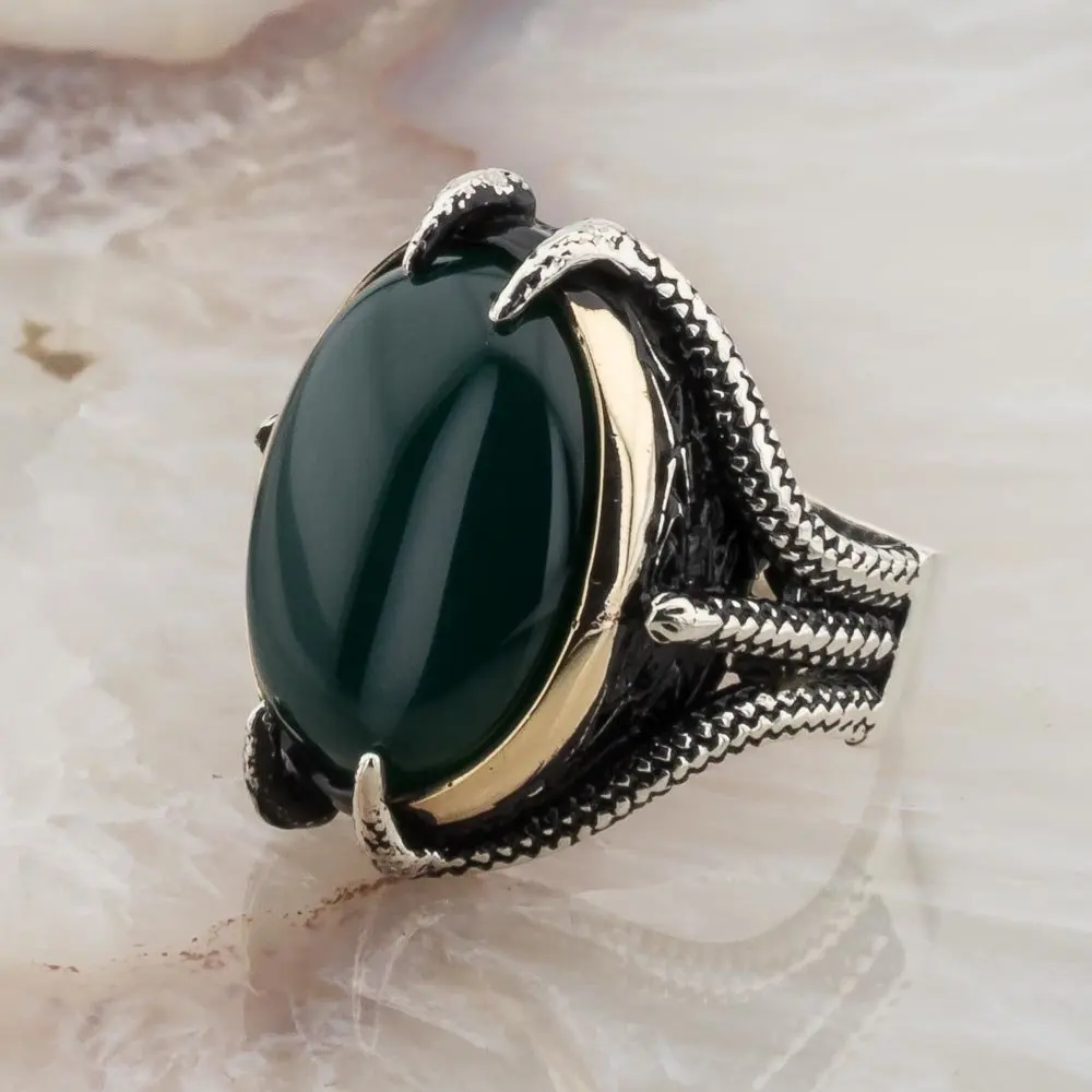 925 пробы Серебряное черное кольцо с драгоценным камнем
