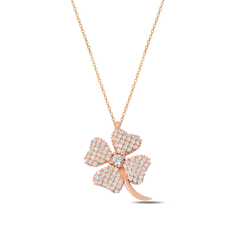 KUTAYDAN Zircon Cubic Zirconia Clover Necklace 925 Sterling Silver