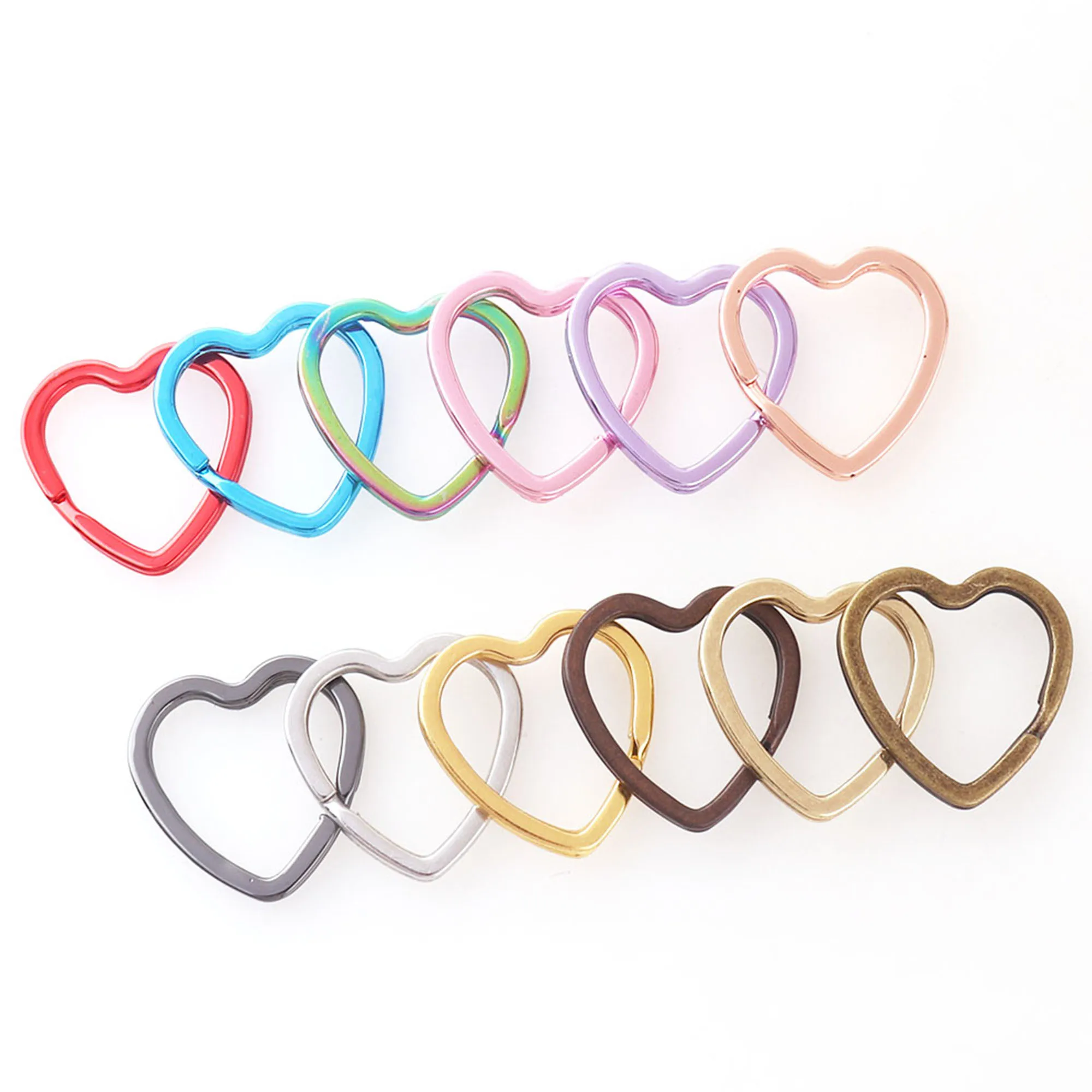 31 mm Rainbow Pink Heart Shaped Split Key Rings Jump Ring Metal Key Ring Connectors  Pendant  Key Chains DIY Handmade Decoration