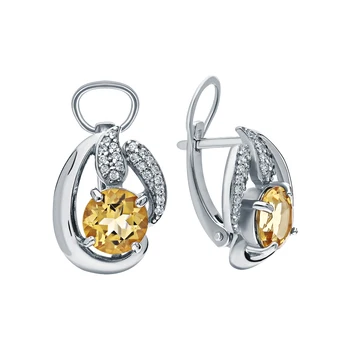 

Silver earrings with cubic zirconia and citrine sunlight sample 925