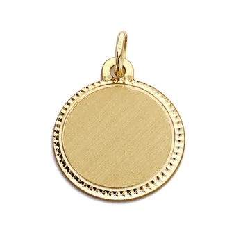 

Pendant 9k gold sheet 16mm. Smooth round detail carved edging
