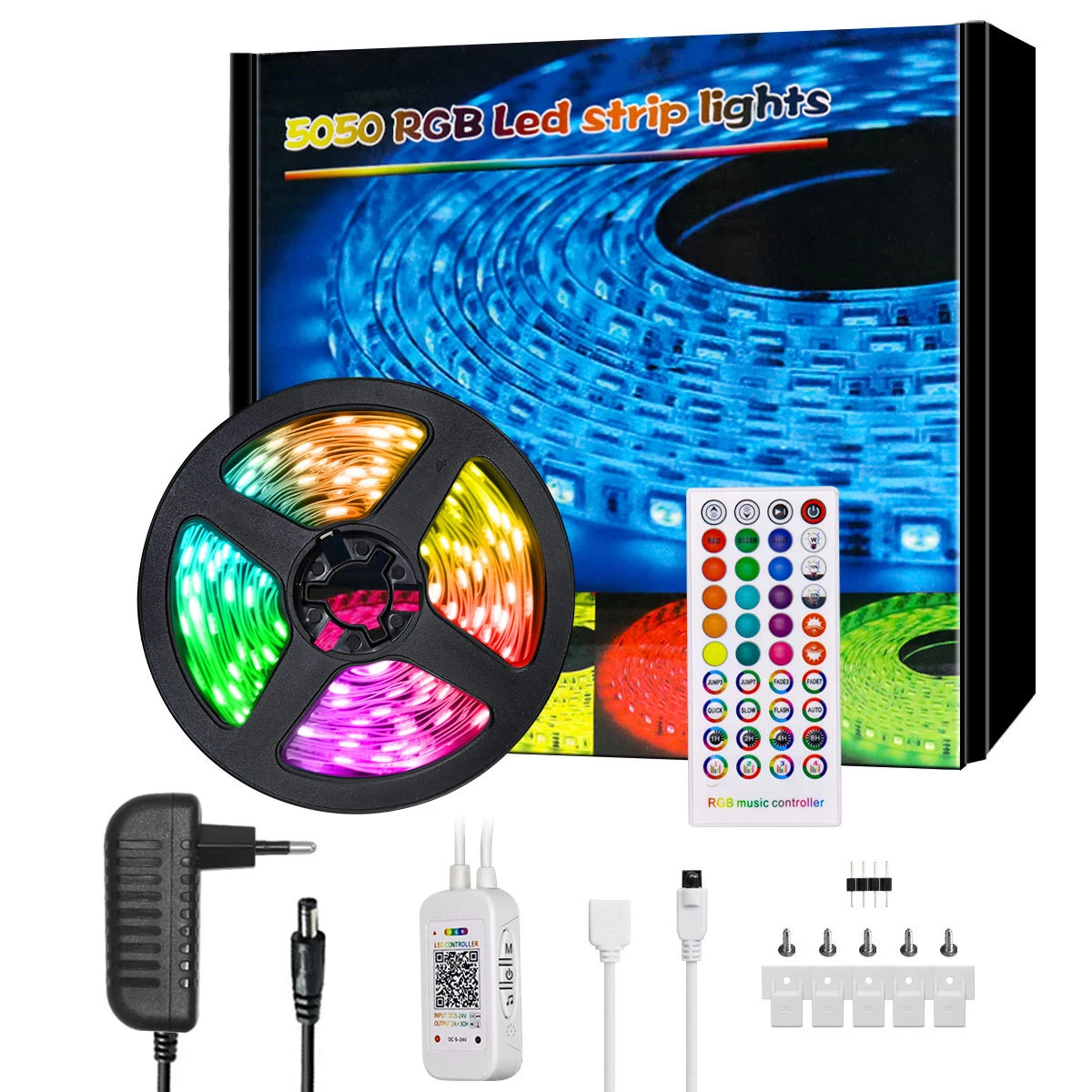 Bluetooth APP Music Activated SMD 5050 RGB Flexible LED Strip Lighting 5M  16.4ft with Remote Controller for Indoor|LED Strips| - AliExpress