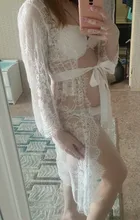 Lace Dresses Matenity-Gown Photo-Shoot Off-White Knee-Length See-Through