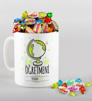 

Personalized Best Class Teacher Mug and Haribo Candy Gift Seti-3
