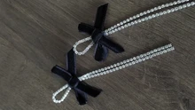 Women Earrings Crystal Long-Tassel Bowknot Contracted Metal Shiny Black Fashion Senior