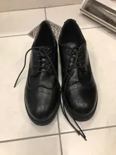 EOFK-zapatos de Ballet de cuero negro completo para mujer, suela plana Oxford con formas Brogue, para oficina, otoño y primavera