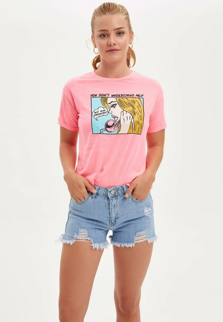 

DeFacto Women Fashion Solid Loose High Waist Jean Short Female Denim Casual Simple Short Simple Hole Bottoms - L9935AZ19SM