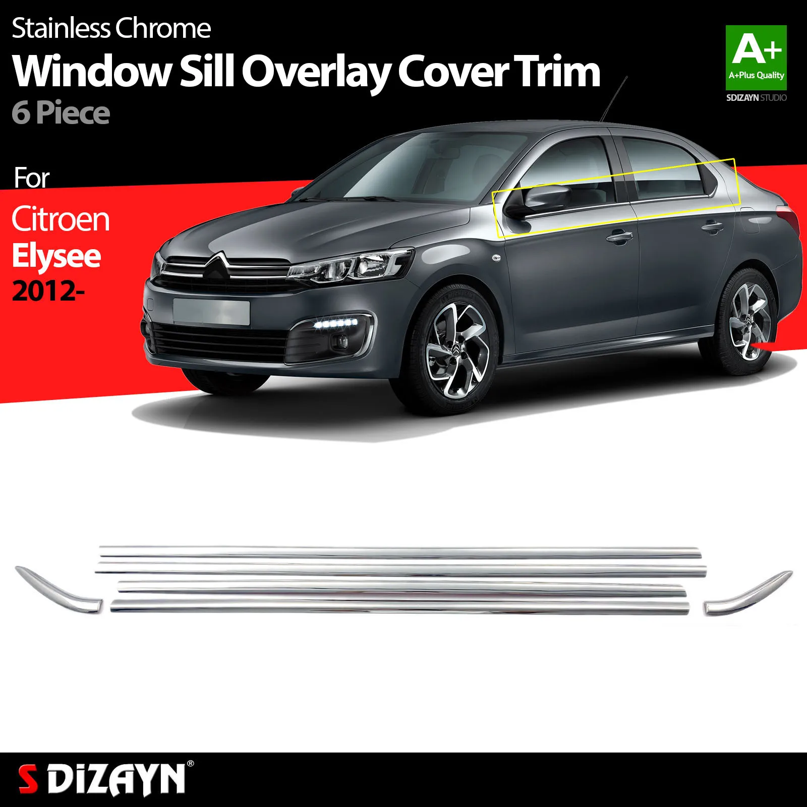 

S Dizayn For Citroen C-Elysee Chrome Window Sill Overlay Cover Trim Stainless Steel 6 Pcs Exterior Car Accessories Parts Auto