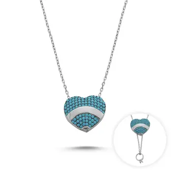 

Angemiel 925 Silver Zircon Stone Inside Engagement Secret Heart Necklace-Rhodium Plated