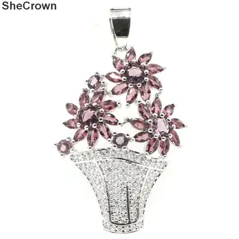 

44x26mm Luxury Flowers Shape Created Purple Amethyst White CZ Woman's Weddding Silver Pendant