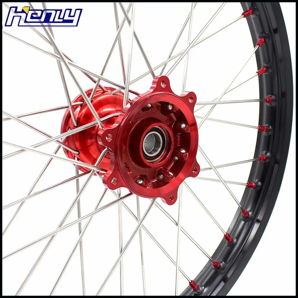 21/19 мотоциклетные литые спицевые колеса диски Набор для HONDA CRF 250R 2004-2013 CRF 450R 2002-2012 красный ниппель