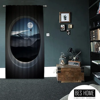 

Bon mot,Flight Foggy Night,Window Curtain 1 panel,Blackout,Room darkering,Custom size, made to order