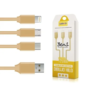 

Temco USB 3 in 1 Cable with multiple Lightning inputs (Apple), micro USB and USB Type C. Compatible with Android/IOS/Type C.