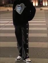 Pantalones vaqueros de las mujeres de la primavera y otoño de 2021 nuevo coreano amor bordado pantalones informales rectos slim de cintura alta pantalones vaqueros de las mujeres B018