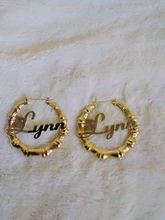 DOREMI-pendientes de aro de bambú de acero inoxidable, personalizables, con nombre, estilo bambú, con palabras llamativas