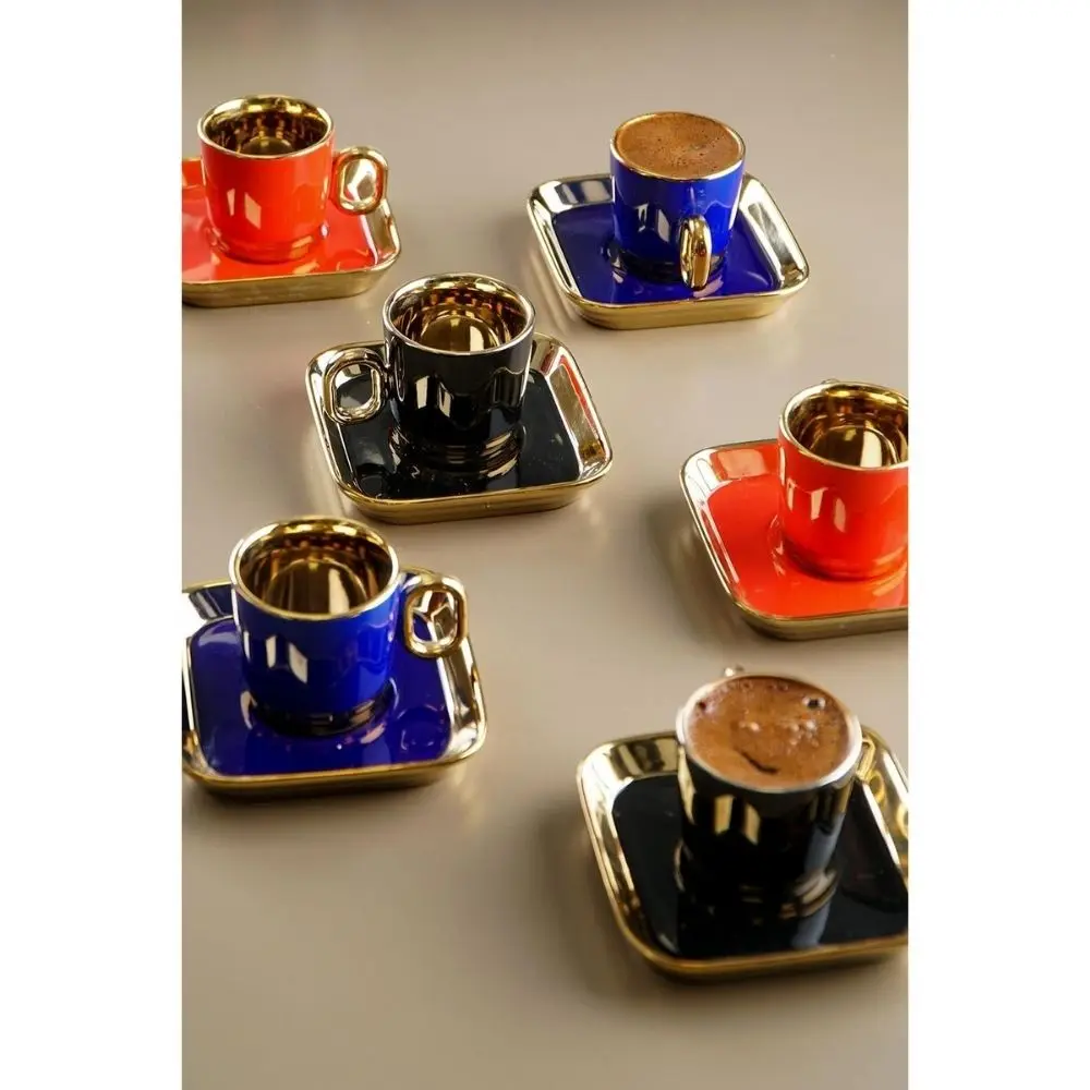 

12 Piece Porcelain Coffee Cup Set 6 Square Kitchenware Coffee Accessories Tea and Coffee Set Lux Cups and Saucers Espresso