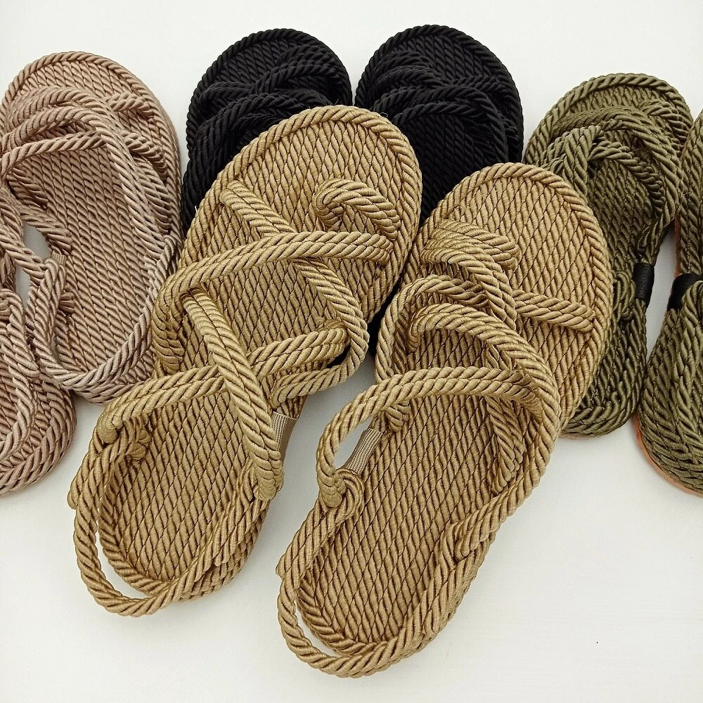 Women's Summer Wicker Rope Roman Sandals Tie Flat Base Sea Beach Daily Light Cool Stylish Design Flip Flop Fashion 2023