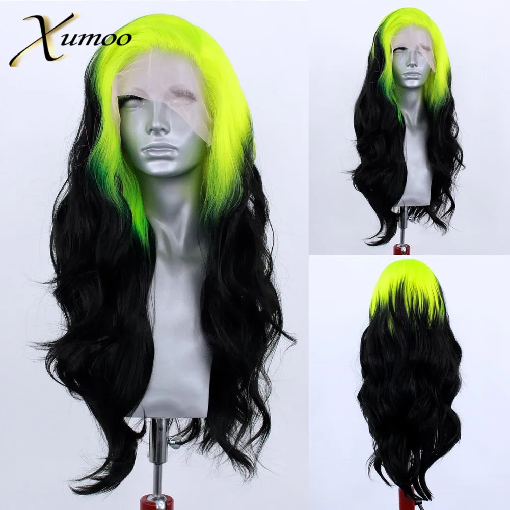 Pure Black With Neon Green Synthetic Lace Front Wig Glueless Super Wave  Ombre Black Cosplay Party Drag Queen Synthetic Wigs| | - AliExpress
