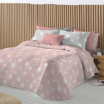

Bedspread Bouti reversible Fundeco, chester pink with star print, 100% polyester made, summer bedspread, bed clothing