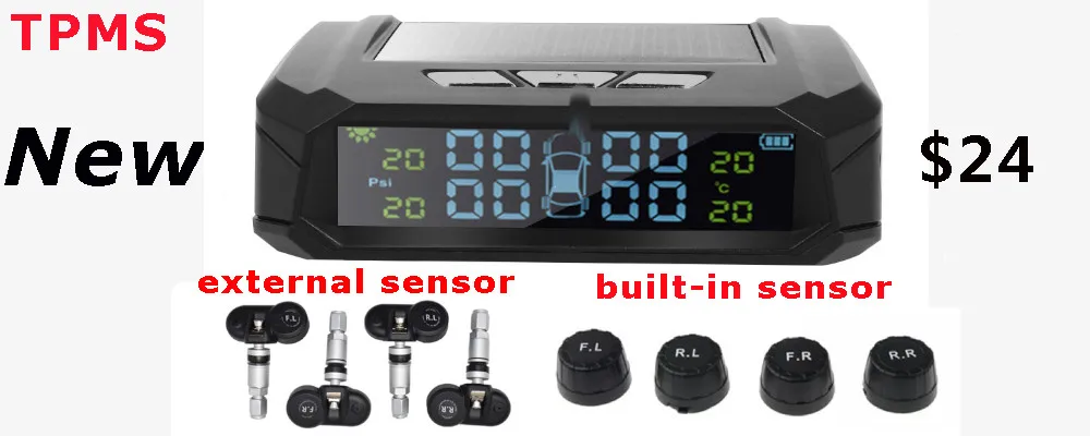 Vehemo сигнализация давления в шинах автомобильный Солнечный TPMS 4 шт. встроенный внешний датчик Android мониторинг цифровой USB Авто ЖК-дисплей цветной экран
