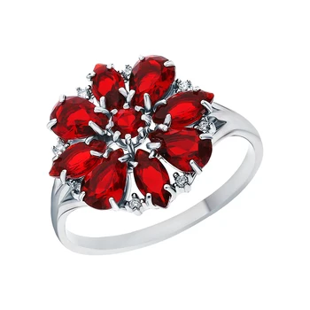 

Silver ring with cubic zirconia and Garnet synthetic sunlight sample 925