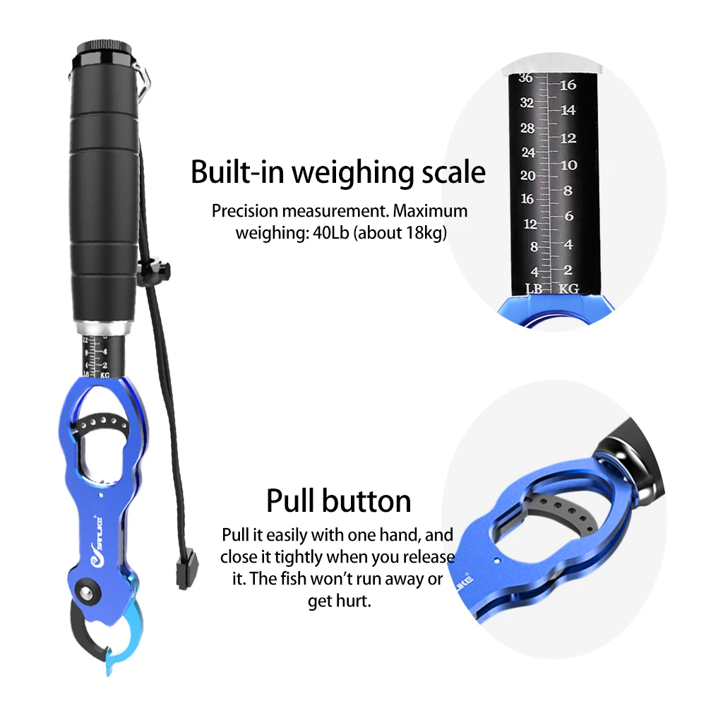 SANLIKE Fishing Gripper with Scale Max Weighing 40LB/18KG Fish Lip Grip  Aluminum Alloy Catcher Fishing Grabber Tool Accessories