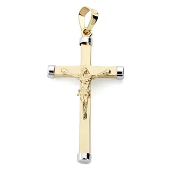 

Pendant two-tone gold 9k cross smooth 32mm. Crucifix Christ pointed chatons