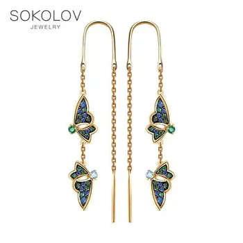 

Drop Earrings with stones SOKOLOV gold with Topaz and cubic zirkonia, fashion jewelry, 585, women's male, long earrings