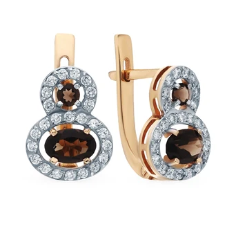 

Gold earrings with раухтопазами and cubic zirconia sunlight sample 585 test
