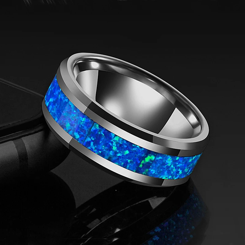 Luxury Blue Fire Opal Stainless Steel Rings Never Fade Engagement Ring