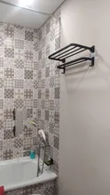 Towel-Holder Storage-Shelf Room-Accessories Shower Bathroom Black Wall-Mounted Punch-Free