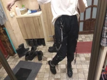 QWEEK Punk pantalones de las mujeres camisetas Hippie cadena bolsillos de talla grande negro Capris pantalones Harajuku de talla grande pantalones Hip Hop