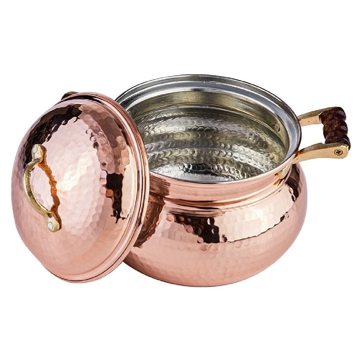 HANDMADE Pure Copper Cookware Set, Thick Double Handle Brass Handle Pot  with Lid